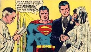 panel from classic Superman comic with Lois marrying Bruce